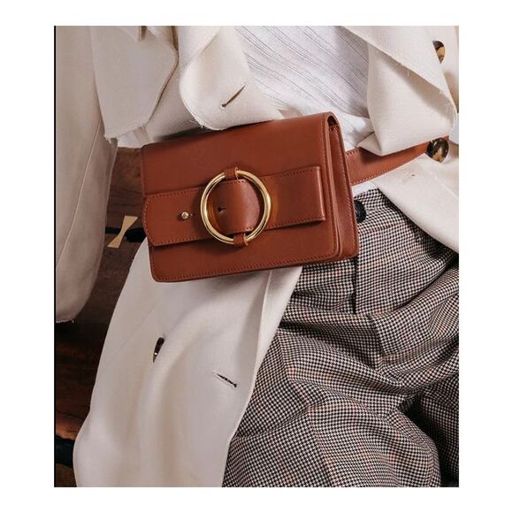 Parisa Wang Allured Small Leather Belt Bag – Tan Gold Buckle, Excellent - Picture 1 of 7